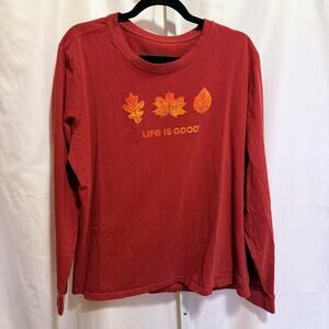 Life Is Good Long Sleeve Graphic Tee Orange Leaves 100% Cotton XXL Autumn Fall